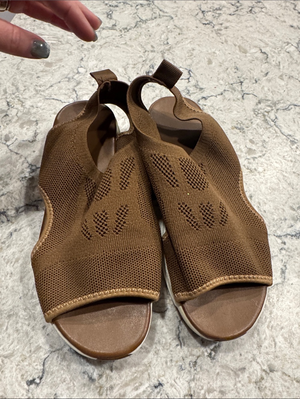 Breathable Brown Knit Slip-On Women's Sandals